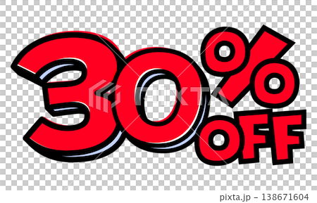 A 30% OFF text element. A pop-style sale logo with a thick black outline and red lettering. Easy-to-use material with a transparent background. A 30% OFF text element. A pop-style sale logo with a thick black outline and red lettering. Easy-to-use material with a transparent background. 138671604