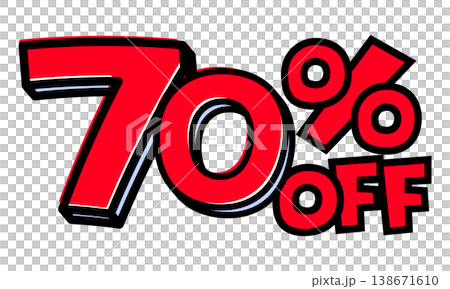 A text element for "70% OFF". A pop-style sale logo with a thick black outline and red lettering. Easy-to-use material with a transparent background. A text element for "70% OFF". A pop-style sale logo with a thick black outline and red lettering. Easy-to-use material with a transparent background. 138671610