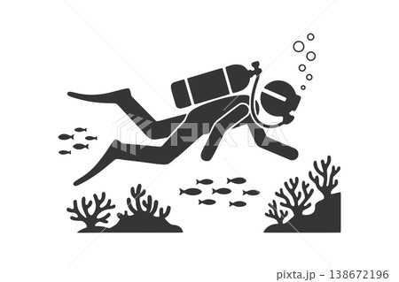 スキューバダイビングをする人物のシルエットアイコン 138672196