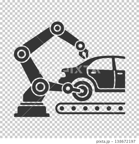 機械手臂組裝汽車的輪廓圖標 機械手臂組裝汽車的輪廓圖標 138672197