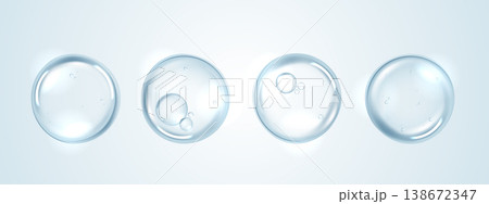 Blue hyaluronic acid serum moisture water drops. Cosmetic bubbles isolated for skincare, anti-aging beauty product design. Abstract liquid cell graphic for medical and scientific hydration banner. 138672347