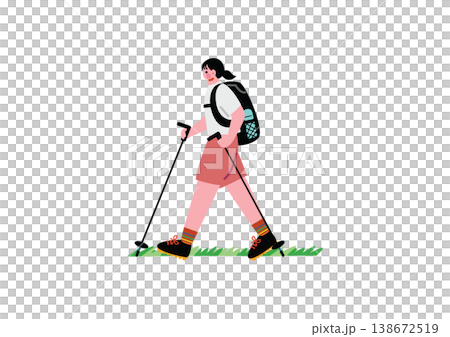 Illustration of a woman hiking in the mountains Illustration of a woman hiking in the mountains 138672519