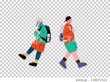 一幅描繪熱愛戶外活動的男女的插圖 138672522