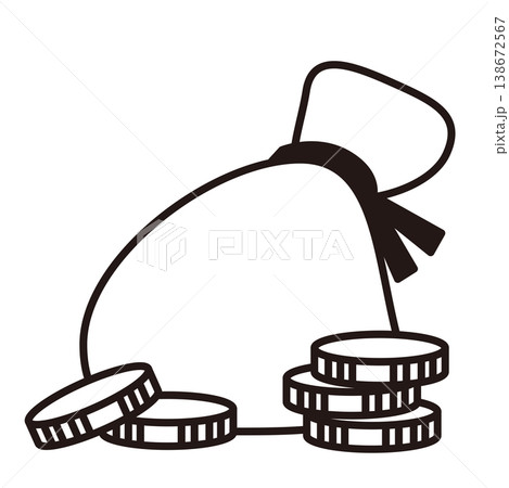 ファンタジー金貨の袋のゲームアイコン素材（RPG・UI対応） 138672567