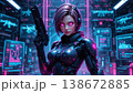 Armed female pilot wearing armor in a high tech weapon bay 138672885