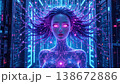 Digital goddess with glowing neural tentacles connected to a server network 138672886