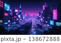 Wide city boulevard at night with glowing neon signs and traffic 138672888