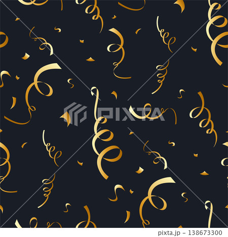 seamless pattern with foil confetti and tinsels on black background 138673300