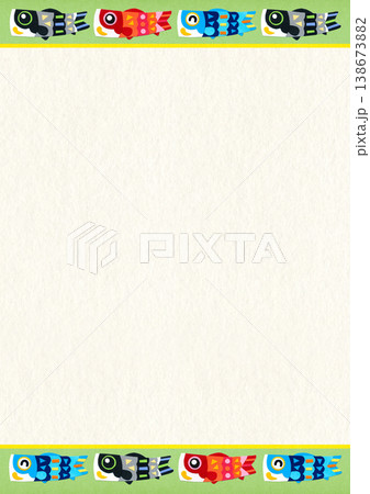 子どもの日 こいのぼりの貼り絵イラスト グリーン帯入り背景素材／縦型A4 138673882