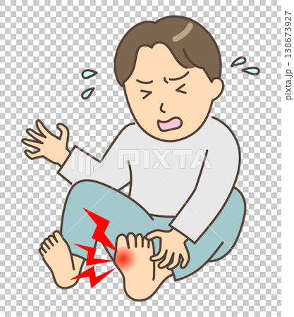 足の親指の付け根に痛風発作が起きて痛がる男性のイラスト 138673927