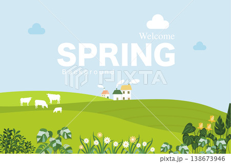 Welcome Spring Background. Spring season.Design for Poster, Banner, Flyer, Greeting, Card, Cover, Poster.Leaves and flowers plants.Vector illustration. Welcome Spring Background. Spring season.Design for Poster, Banner, Flyer, Greeting, Card, Cover, Poster.Leaves and flowers plants.Vector illustration. 138673946
