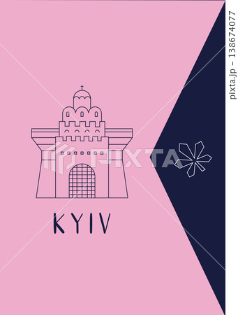 Kyiv Golden Gate greeting card with landmark in line style vector illustration 138674077