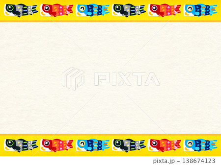 子どもの日 こいのぼりの貼り絵イラスト イエロー帯入り背景素材/横型A4 子どもの日 こいのぼりの貼り絵イラスト イエロー帯入り背景素材/横型A4 138674123