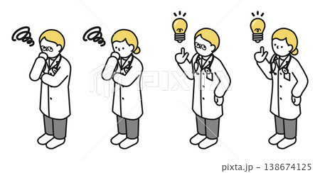 アイソメトリックイラスト:アイデアを思いつく男女 考える男女(医者) アイソメトリックイラスト:アイデアを思いつく男女 考える男女(医者) 138674125
