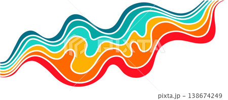 Retro wavy element with colorful, distorted stripes, abstract wave shape, warped in a vector illustration Retro wavy element with colorful, distorted stripes, abstract wave shape, warped in a vector illustration 138674249