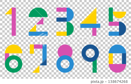 Colorful Geometric Number Design Set (0-9) | Pop Shape Number Material | Vector 138674268