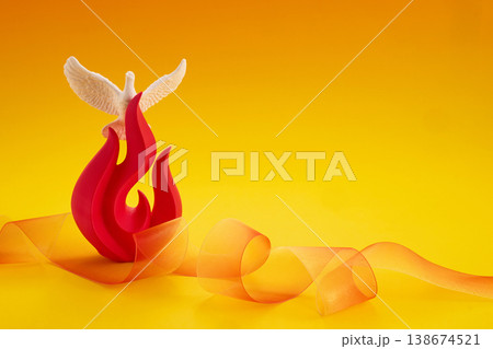Pentecost holy spirit dove flame on yellow background Pentecost holy spirit dove flame on yellow background 138674521