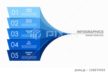 Business infographic template with five horizontal banners merging into one point. Vector illustration. Business infographic template with five horizontal banners merging into one point. Vector illustration. 138674565