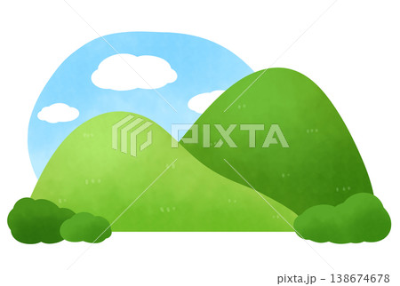 ふたつの山と青空と雲の風景イラスト 138674678