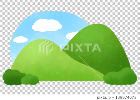 ふたつの山と青空と雲の風景イラスト 138674678