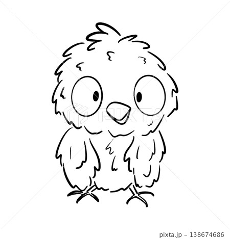 Furry bird standing in shock expression cartoon outline illustration 138674686