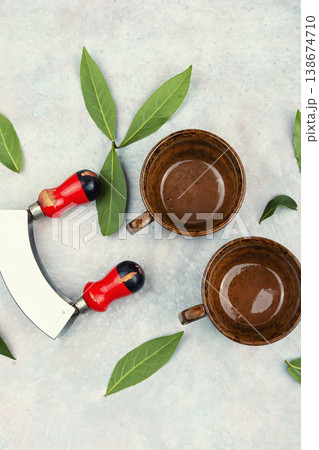 Fresh bay leaves for herbal tea making Fresh bay leaves for herbal tea making 138674710