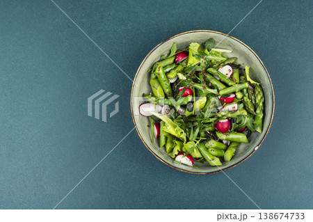 Nutritious asparagus radish salad with flax seeds Nutritious asparagus radish salad with flax seeds 138674733