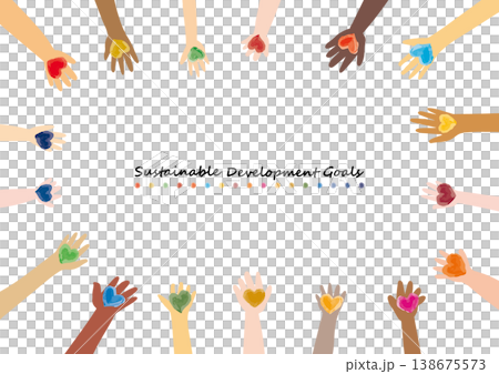 SDGs Image: Hands of People Around the World and a Frame of 17 Colored Hearts SDGs Image: Hands of People Around the World and a Frame of 17 Colored Hearts 138675573