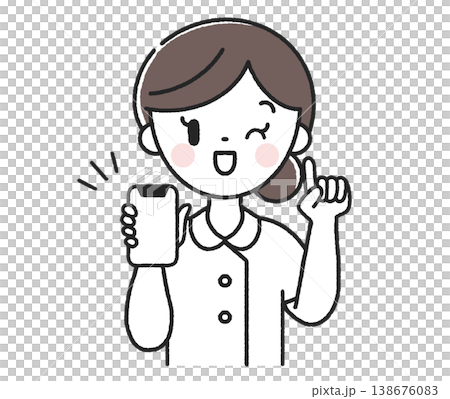スマホを持った指差しポーズの女性看護師 スマホを持った指差しポーズの女性看護師 138676083