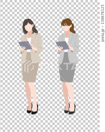 Illustration of a business person using a tablet device (vector) - Female Office Worker Illustration of a business person using a tablet device (vector) - Female Office Worker 138676125