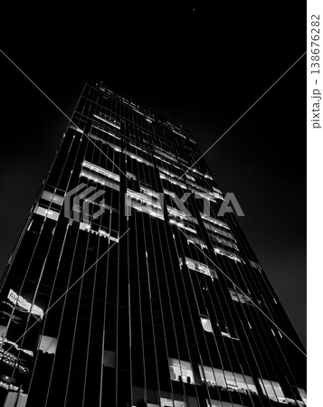 Illuminated Modern Skyscraper Night Low Angle 138676282