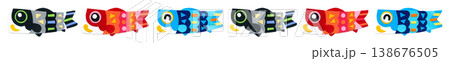 子どもの日 こいのぼりの貼り絵イラスト ライン 飾り罫素材／透過あり 138676505