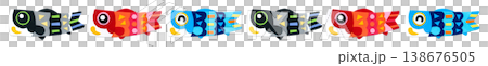 子どもの日 こいのぼりの貼り絵イラスト ライン 飾り罫素材／透過あり 138676505