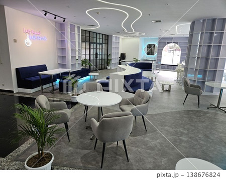 This is interior of cafe store with chair and table 138676824