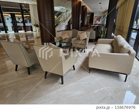 This is interior of cafe store with chair and table 138676976