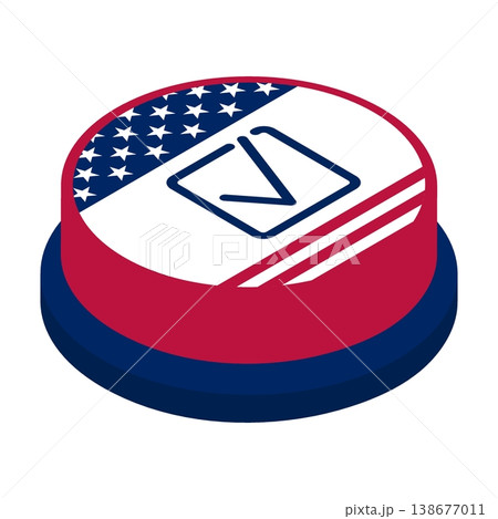 American voting button isometric top view at an angle. Vector isolated on white background. 138677011