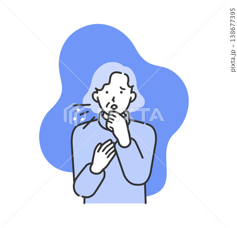 咳き込むシニア女性のイラスト 喉の痛みや気管支炎など呼吸器疾患の解説に 138677395