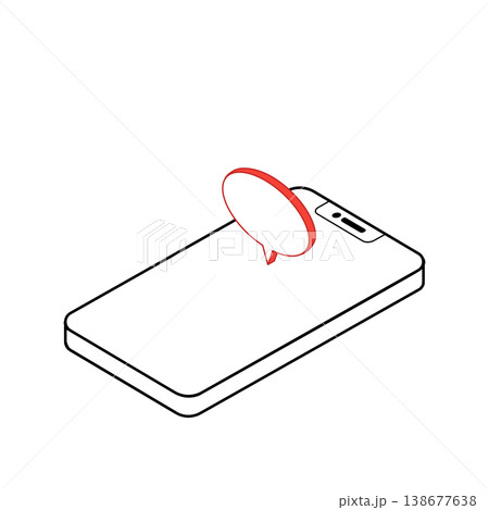 スマホと吹き出しのアイソメトリックイラスト（赤） 138677638