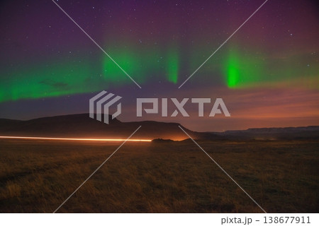 Aurora Borealis Night Sky over Nuspar Iceland Landscape Aurora Borealis Night Sky over Nuspar Iceland Landscape 138677911