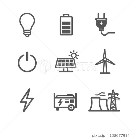 電力・発電・再生可能エネルギーのシンプルUIアイコンセット 138677954