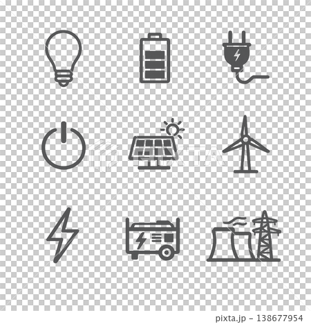 電力・発電・再生可能エネルギーのシンプルUIアイコンセット 138677954