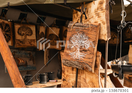 Wooden handmade signs at Easter Knight Festival in Berlin, Germany 138678301