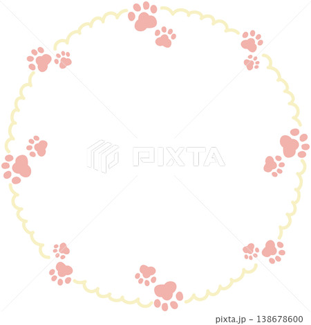 薄い黄色の肉球とフリルの丸いフレーム 138678600