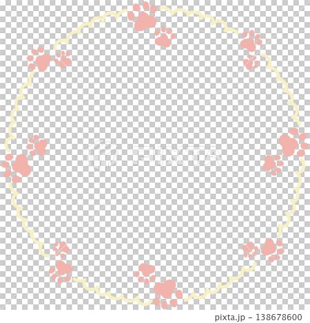 薄い黄色の肉球とフリルの丸いフレーム 138678600