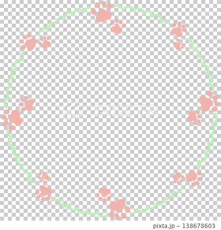 Light green paw prints and a round, frilly frame 138678603