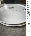 Empty plates with remnants of food and a napkin on a table showcasing the aftermath of a meal dining experience and food enjoyment concept 138678709
