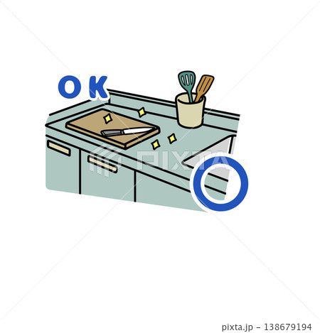 調理台の清掃 OK 衛生管理 食中毒予防 イラスト 調理台の清掃 OK 衛生管理 食中毒予防 イラスト 138679194