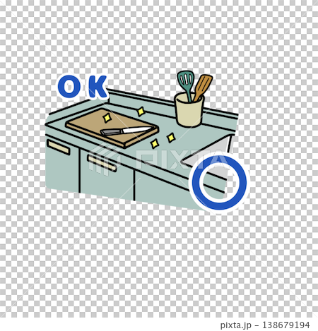 Kitchen counter cleaning OK. Hygiene management. Food poisoning prevention. (Illustration) Kitchen counter cleaning OK. Hygiene management. Food poisoning prevention. (Illustration) 138679194