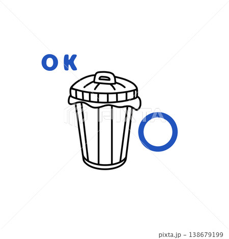 ゴミ箱のふたを閉める 衛生管理 OK イラスト 食中毒予防 138679199
