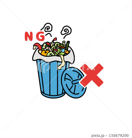 ゴミ箱のふたを閉める 衛生管理  NG イラスト 食中毒予防 138679200